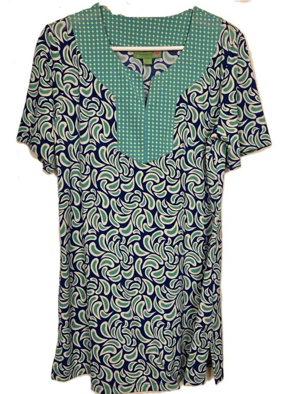 Island Republic Women's V-neck Shift Dress 3/4 Sleeves Tropical Colors - Sz L